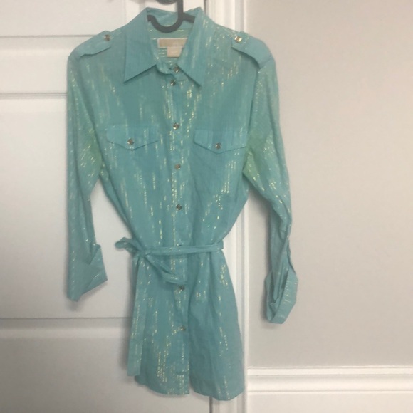 Michael Kors, teal and gold, button down shirt, S - Picture 1 of 3